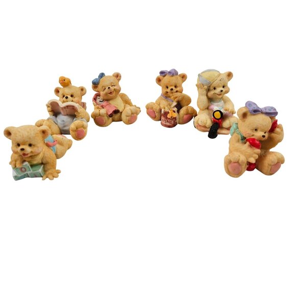 Cherished Teddies Mini Figurines Set Of 6 Hand Painted Bears Resin Vintage - Picture 1 of 9
